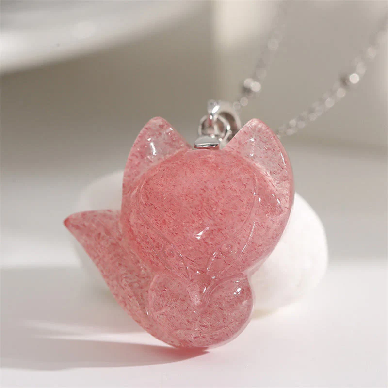 Collana con ciondolo curativo a forma di volpe in quarzo fragola placcato oro 14k, in argento sterling 925 Buddha Stones - Image 6
