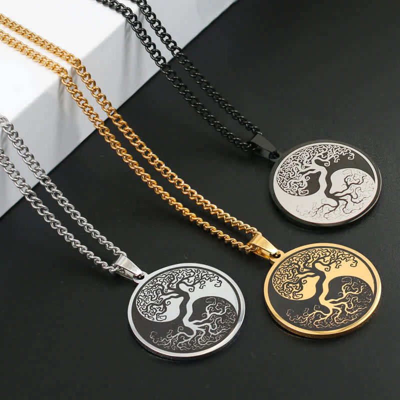 Collana con ciondolo in acciaio al titanio e Buddha Stones, l'albero della vita - Image 2