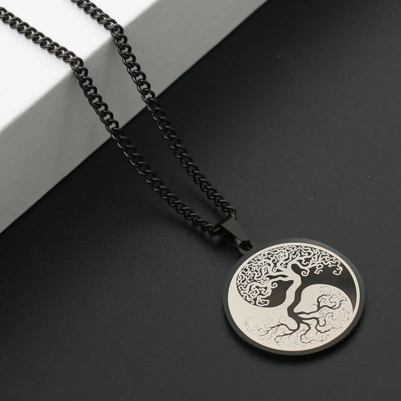 Collana con ciondolo in acciaio al titanio e Buddha Stones, l'albero della vita - Image 4