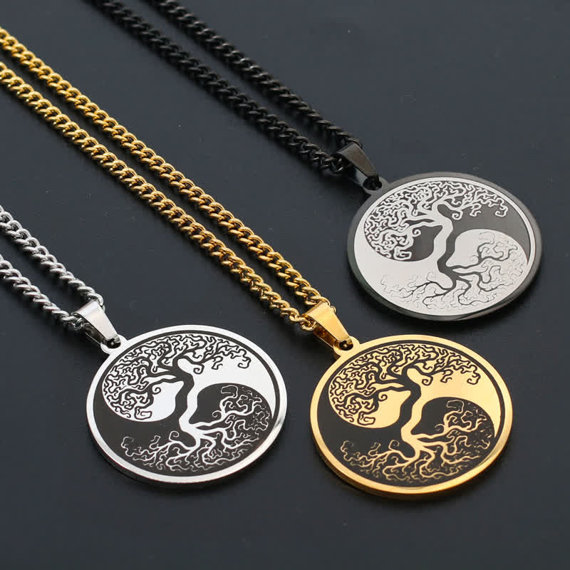 Collana con ciondolo in acciaio al titanio e Buddha Stones, l'albero della vita - Image 9