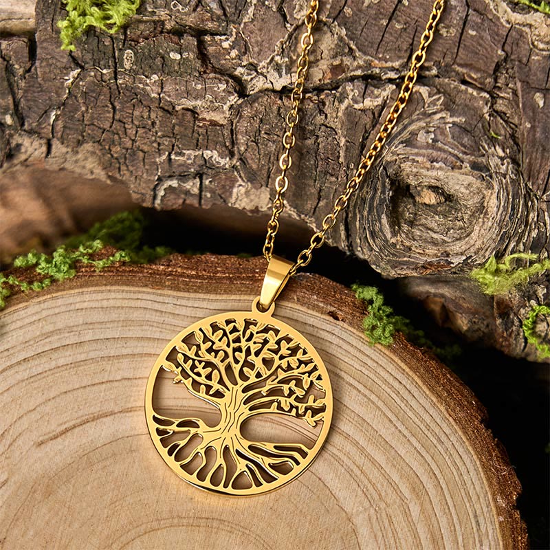 Collana con ciondolo in acciaio al titanio e Buddha Stones, l'albero della vita, per l'illuminazione - Image 2