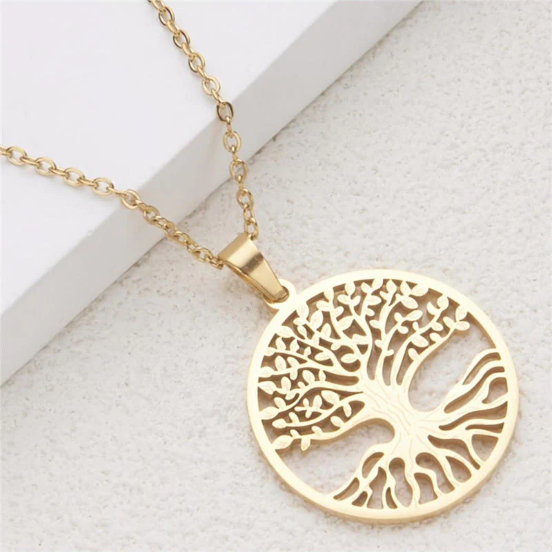 Collana con ciondolo in acciaio al titanio e Buddha Stones, l'albero della vita, per l'illuminazione - Image 4