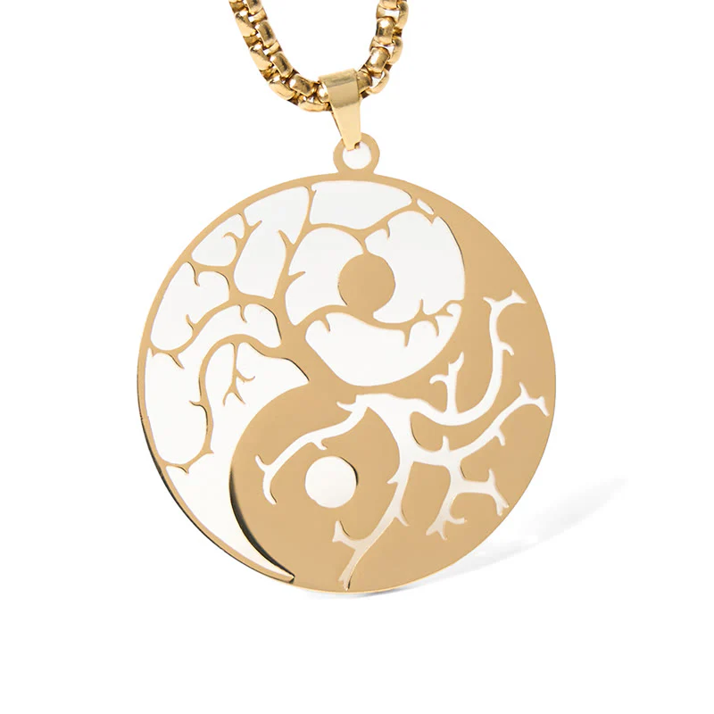 Collana con ciondolo in acciaio inossidabile con rami Buddha Stones e design Yin Yang cavo - Image 14
