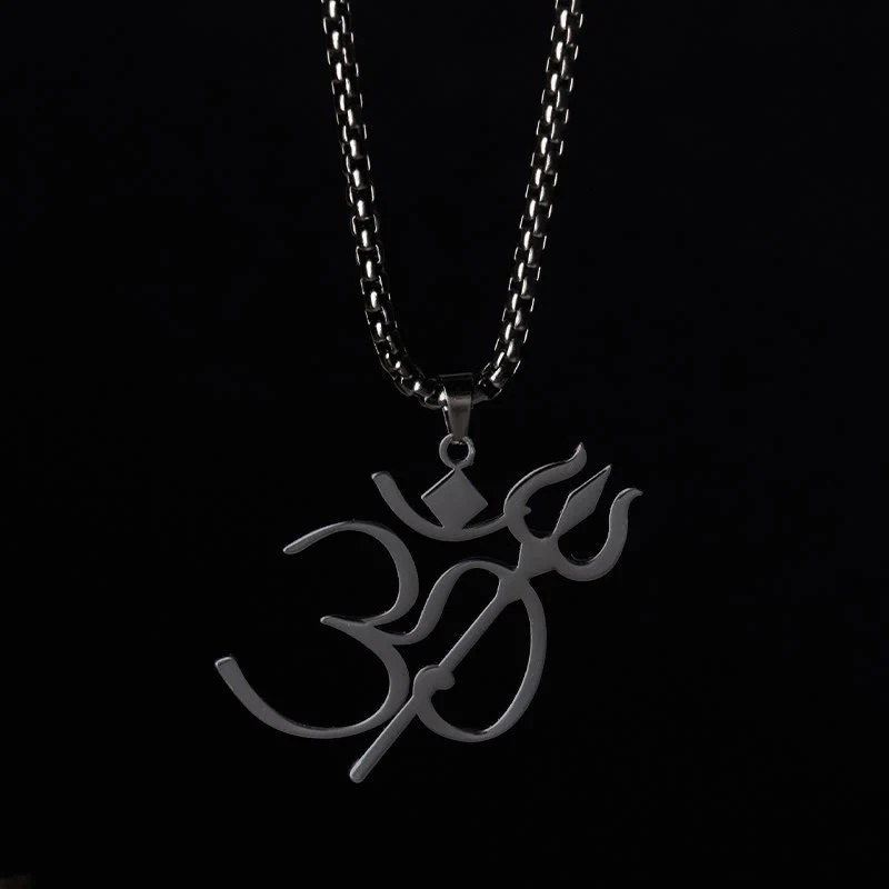 Collana con ciondolo in acciaio inossidabile con simbolo OM e tridente Buddha Stones - Image 14