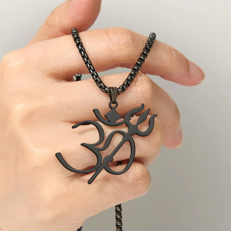 Collana con ciondolo in acciaio inossidabile con simbolo OM e tridente Buddha Stones - Image 18