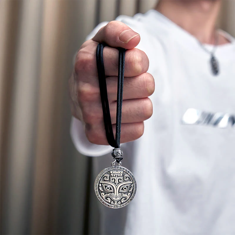 Collana con ciondolo in argento placcato rame e Buddha Stones Taotie Om Mani Padme Hum, simbolo della ricchezza - Image 13