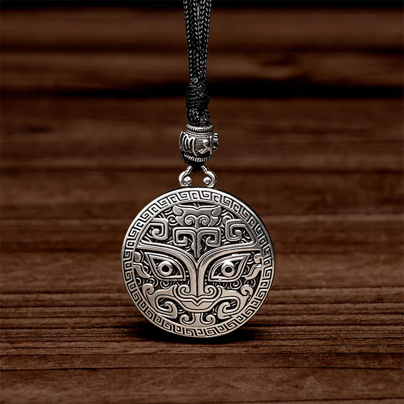 Collana con ciondolo in argento placcato rame e Buddha Stones Taotie Om Mani Padme Hum, simbolo della ricchezza - Image 4