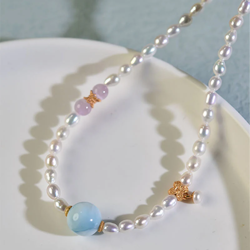 Collana con ciondolo in argento sterling 925 con perle naturali e larimar, motivo: Buddha Stones - Image 5