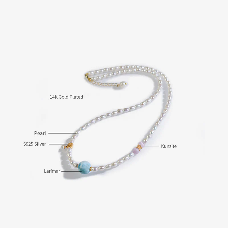 Collana con ciondolo in argento sterling 925 con perle naturali e larimar, motivo: Buddha Stones - Image 9