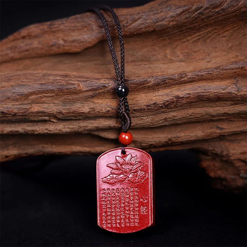Collana con ciondolo in corda con benedizione incisa , Buddha Stones, cinabro, loto, cuore, Sutra - Image 3
