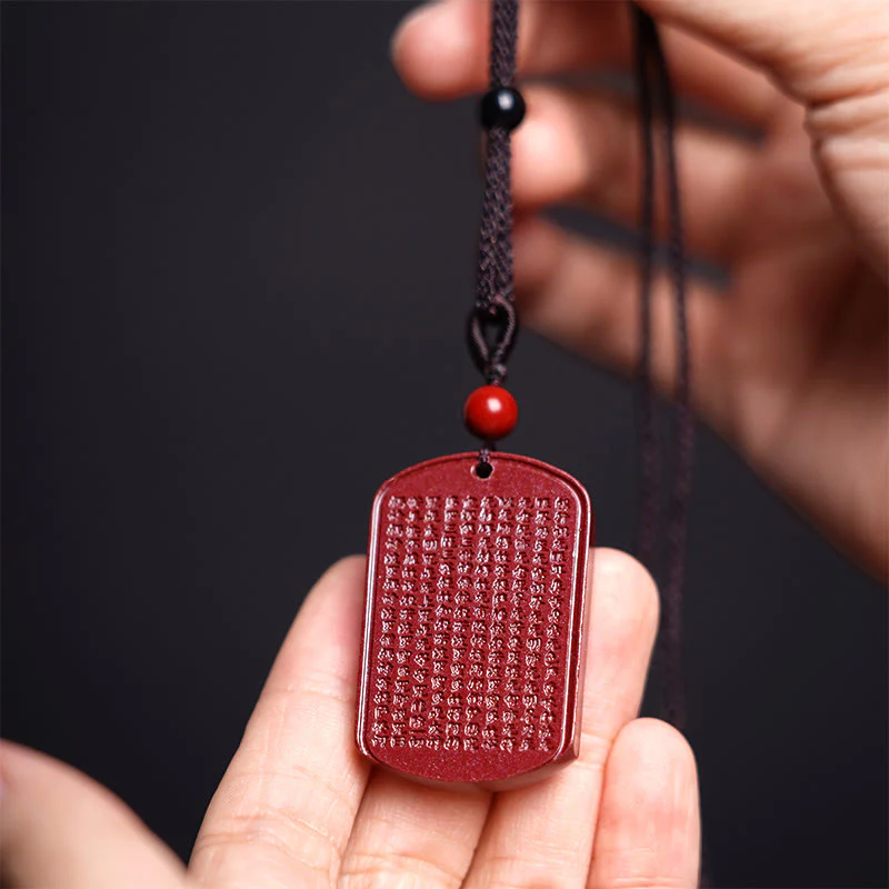 Collana con ciondolo in corda con benedizione incisa , Buddha Stones, cinabro, loto, cuore, Sutra - Image 6