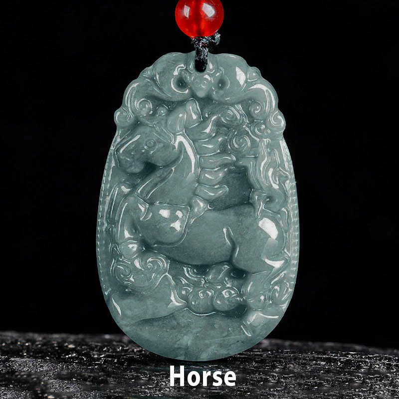 Collana con ciondolo in corda con Buddha Stones, zodiaco cinese, giada, anno del cavallo, fortuna - Image 2