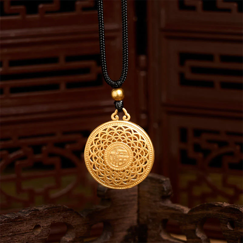 Collana con ciondolo in corda con carattere Fu, bussola del tesoro, otto Buddha Stones in rame - Image 2