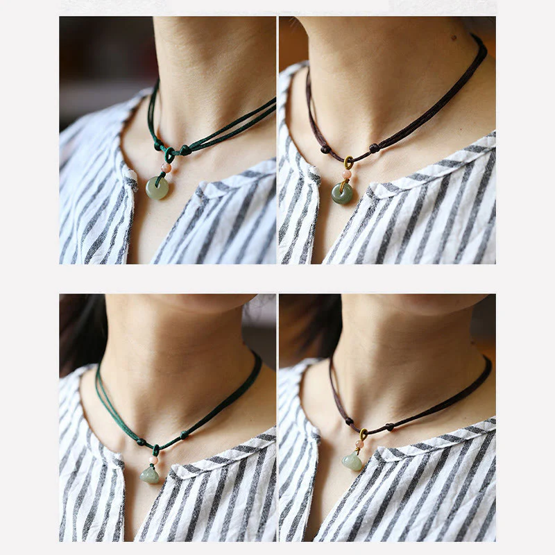 Collana con ciondolo in corda con fibbia della pace in giada rotonda naturale Buddha Stones Lotus Abundance - Image 16