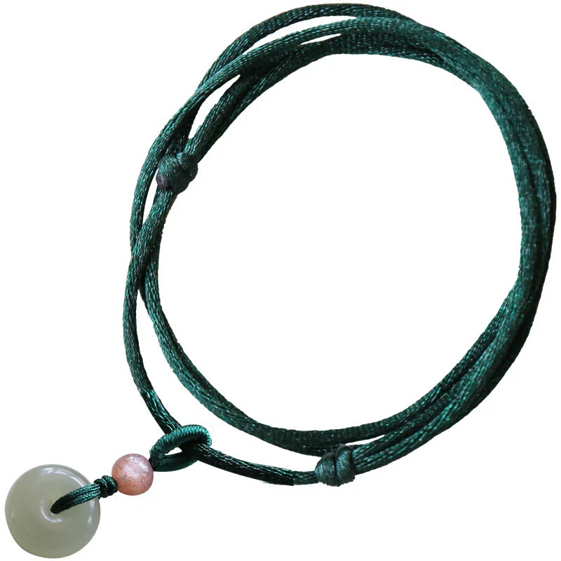 Collana con ciondolo in corda con fibbia della pace in giada rotonda naturale Buddha Stones Lotus Abundance - Image 6