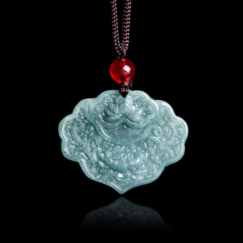 Collana con ciondolo in corda con motivo a loto in giada Buddha Stones , abbondanza e prosperità - Image 2