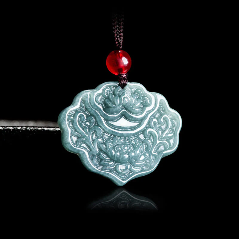 Collana con ciondolo in corda con motivo a loto in giada Buddha Stones , abbondanza e prosperità - Image 3
