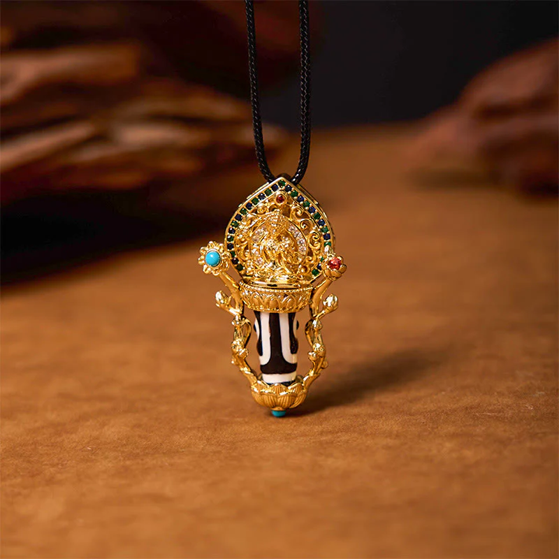 Collana con ciondolo in corda con motivo compassione Buddha Stones Tibetan Dzi Bead Manjusri Bodhisattva - Image 3