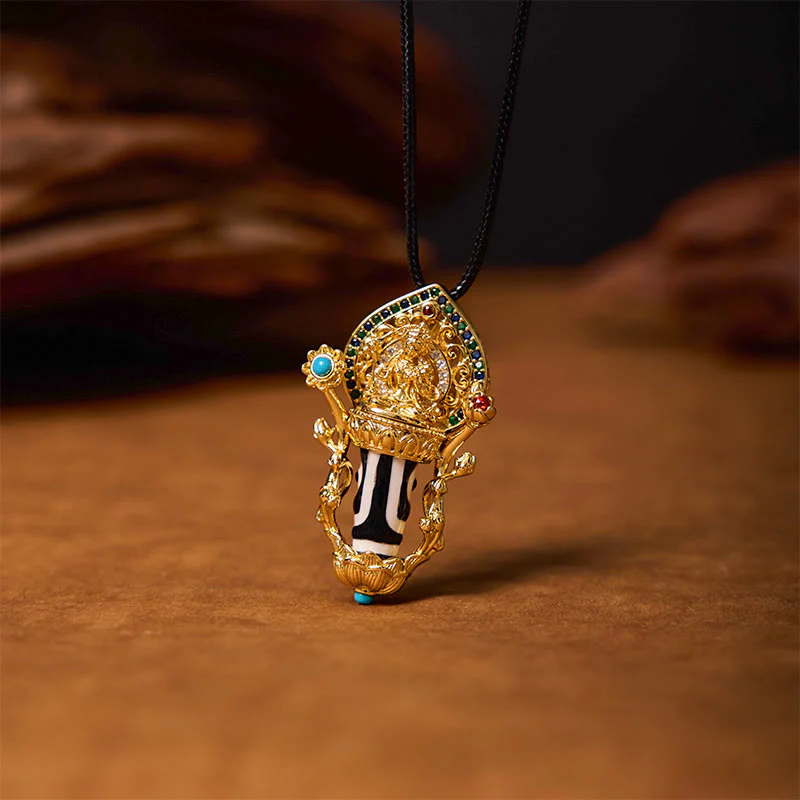 Collana con ciondolo in corda con motivo compassione Buddha Stones Tibetan Dzi Bead Manjusri Bodhisattva - Image 5