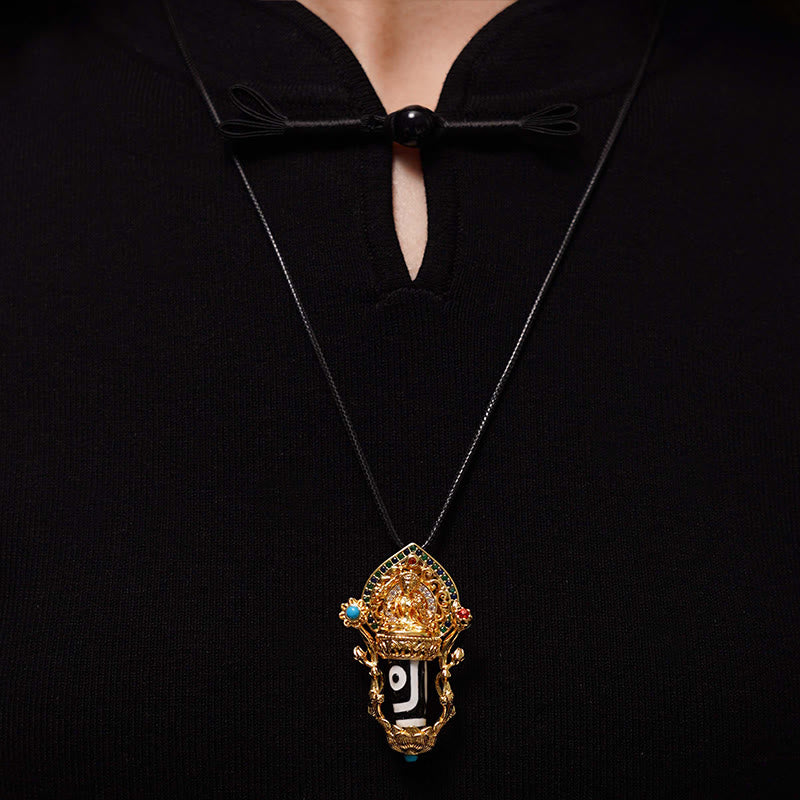 Collana con ciondolo in corda con motivo compassione Buddha Stones Tibetan Dzi Bead Manjusri Bodhisattva - Image 6