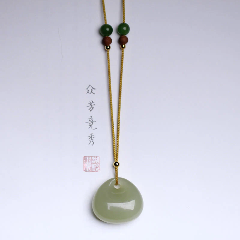 Collana con ciondolo in corda della prosperità con motivo a piccola borsa in giada naturale di Hetian - Image 10