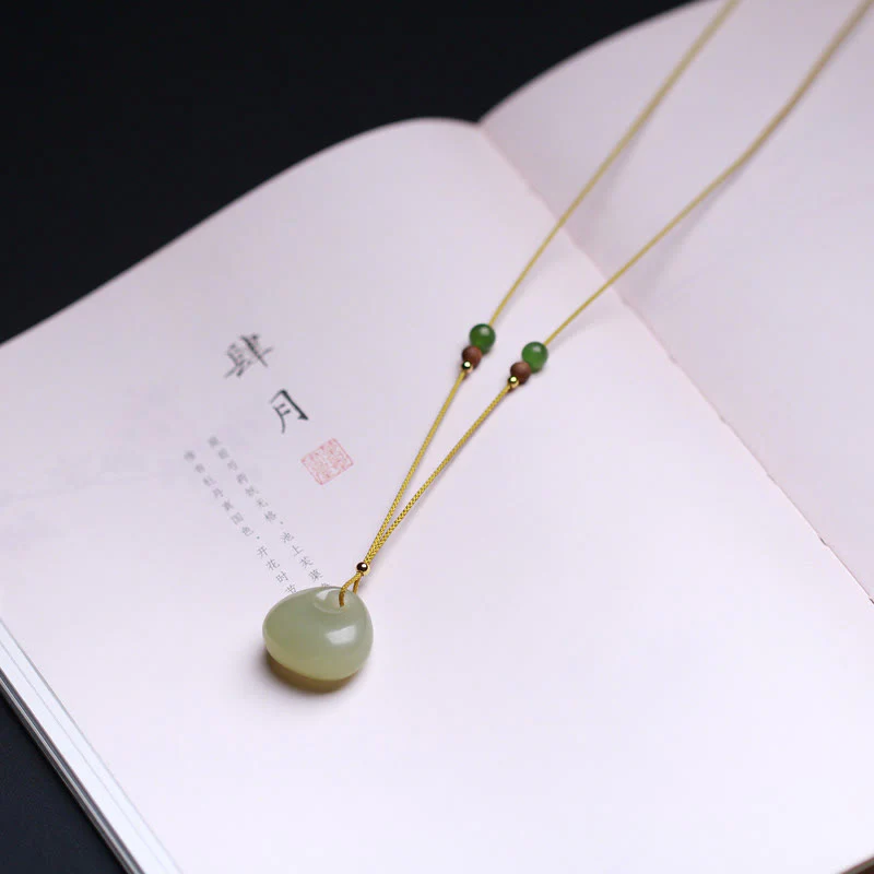 Collana con ciondolo in corda della prosperità con motivo a piccola borsa in giada naturale di Hetian - Image 11