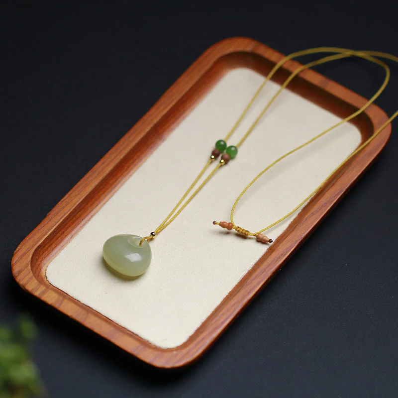Collana con ciondolo in corda della prosperità con motivo a piccola borsa in giada naturale di Hetian - Image 12