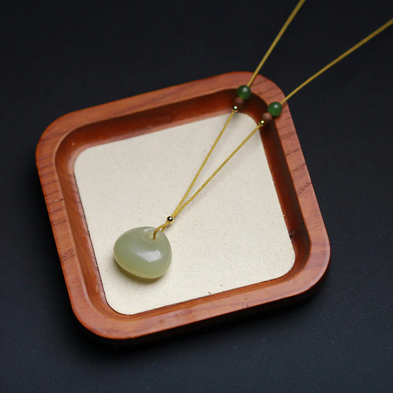 Collana con ciondolo in corda della prosperità con motivo a piccola borsa in giada naturale di Hetian - Image 5