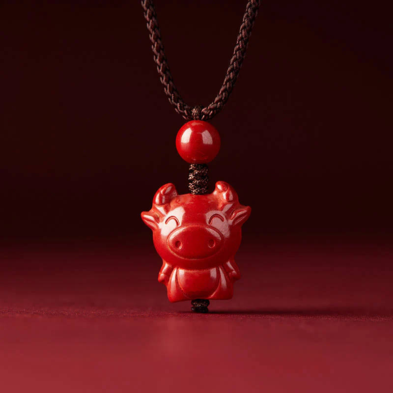 Collana con ciondolo in corda di benedizione in cinabro con design inciso, anno del cavallo, zodiaco cinese Buddha Stones - Image 10
