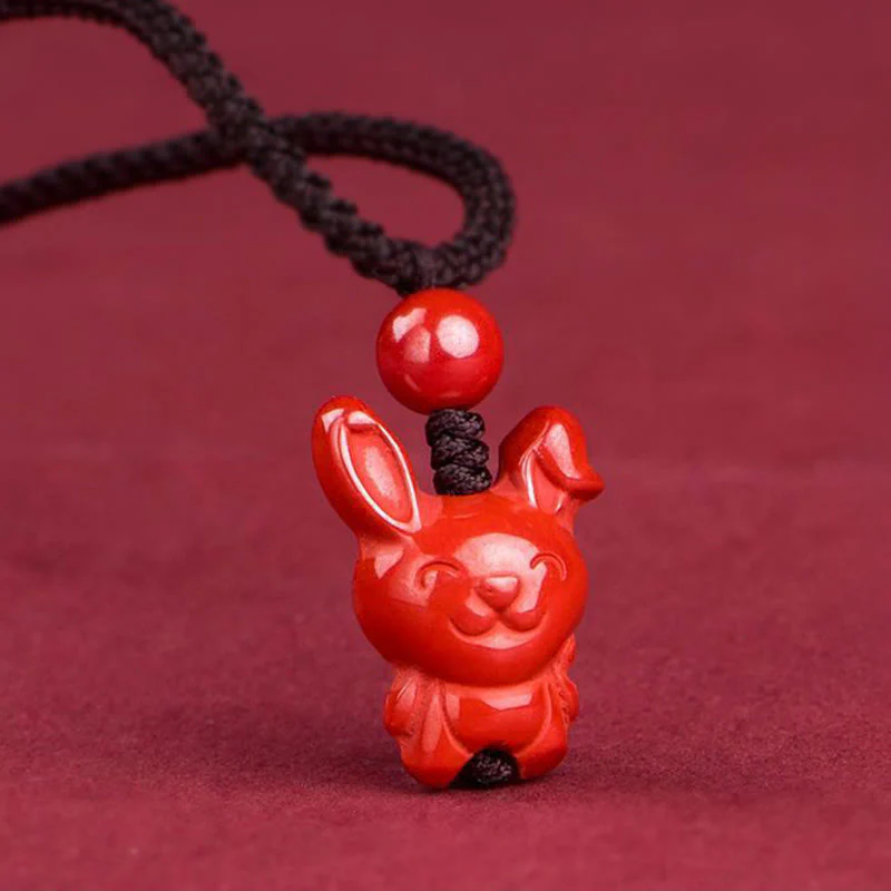 Collana con ciondolo in corda di benedizione in cinabro con design inciso, anno del cavallo, zodiaco cinese Buddha Stones - Image 16