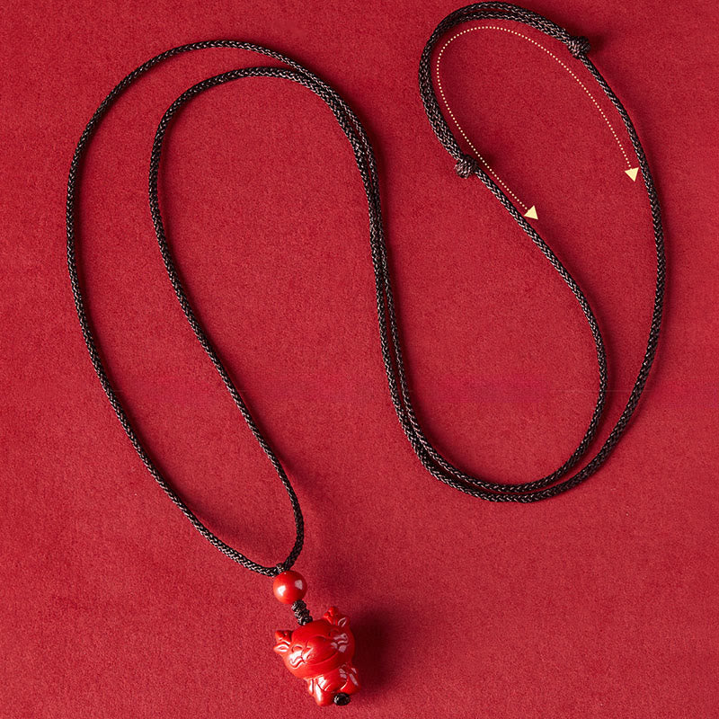 Collana con ciondolo in corda di benedizione in cinabro con design inciso, anno del cavallo, zodiaco cinese Buddha Stones - Image 24