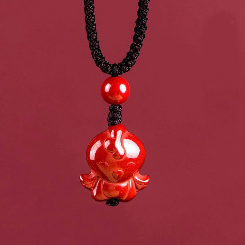 Collana con ciondolo in corda di benedizione in cinabro con design inciso, anno del cavallo, zodiaco cinese Buddha Stones - Image 35