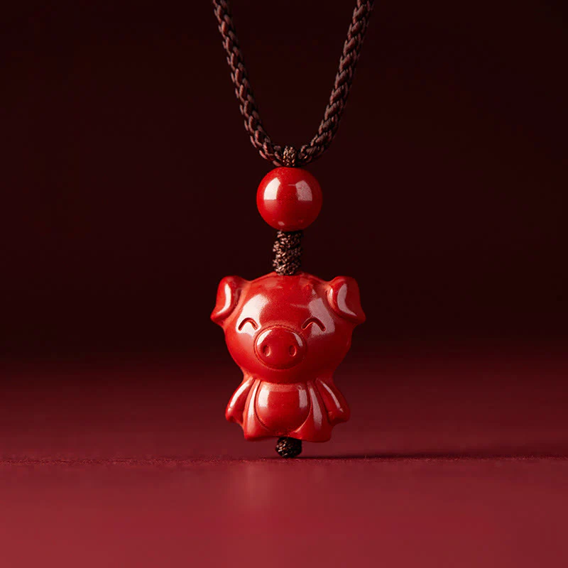 Collana con ciondolo in corda di benedizione in cinabro con design inciso, anno del cavallo, zodiaco cinese Buddha Stones - Image 40