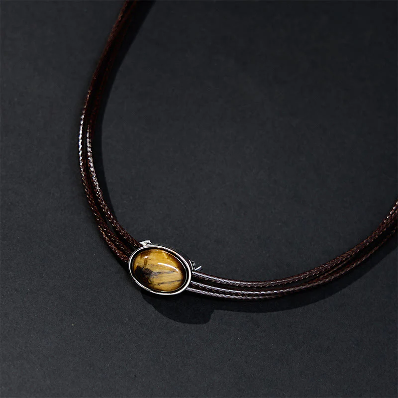 Collana con ciondolo in corda di cera con protezione ellittica in occhio di tigre naturale Buddha Stones - Image 3