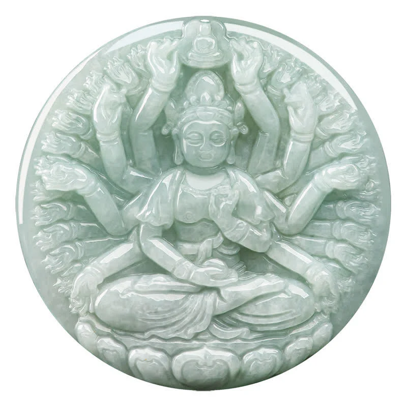 Collana con ciondolo in corda di giada con benedizione di Avalokitesvara di Kwan Yin a mille mani - Image 12