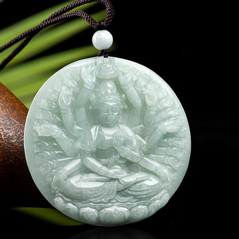 Collana con ciondolo in corda di giada con benedizione di Avalokitesvara di Kwan Yin a mille mani - Image 2