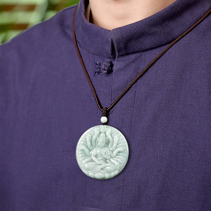 Collana con ciondolo in corda di giada con benedizione di Avalokitesvara di Kwan Yin a mille mani - Image 3