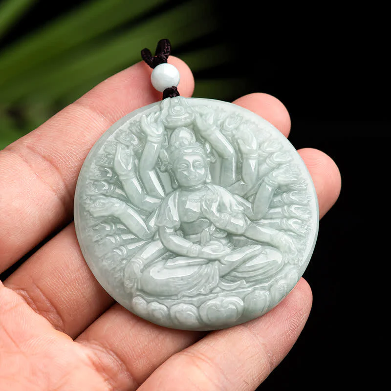Collana con ciondolo in corda di giada con benedizione di Avalokitesvara di Kwan Yin a mille mani - Image 4