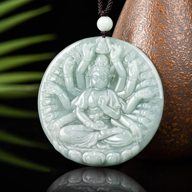 Collana con ciondolo in corda di giada con benedizione di Avalokitesvara di Kwan Yin a mille mani - Image 5