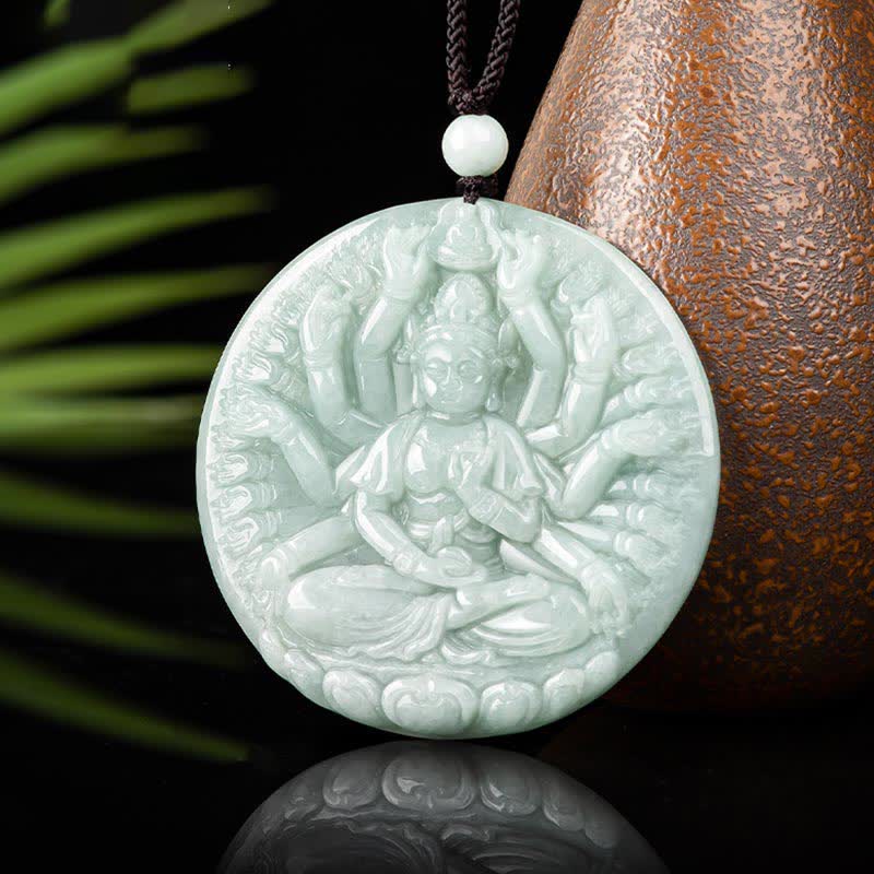 Collana con ciondolo in corda di giada con benedizione di Avalokitesvara di Kwan Yin a mille mani - Image 7