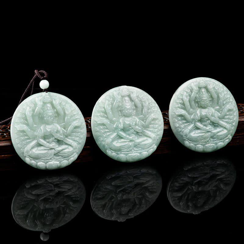 Collana con ciondolo in corda di giada con benedizione di Avalokitesvara di Kwan Yin a mille mani - Image 8
