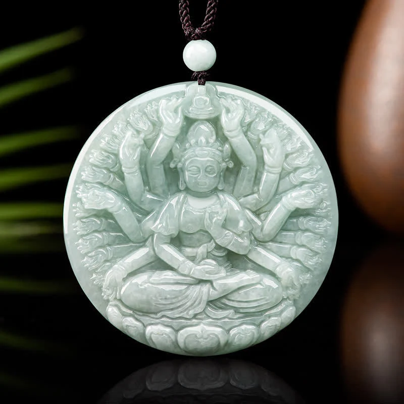 Collana con ciondolo in corda di giada con benedizione di Avalokitesvara di Kwan Yin a mille mani - Image 9