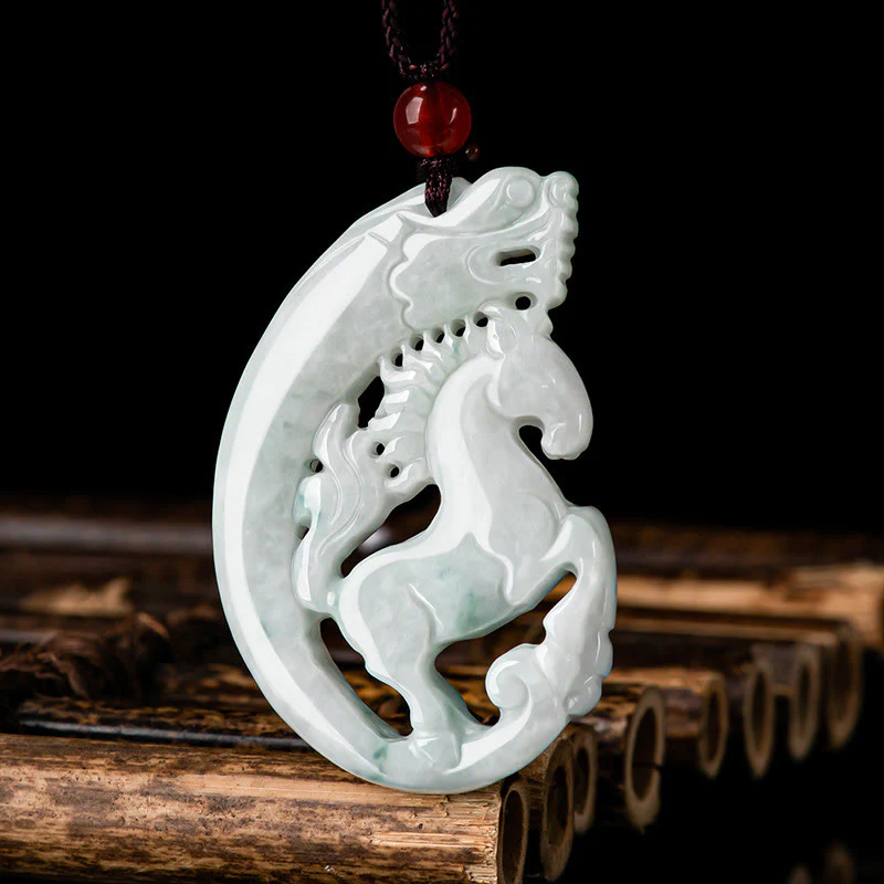 Collana con ciondolo in corda di giada e pietre Buddha Stones dell'anno del cavallo del drago - Image 2