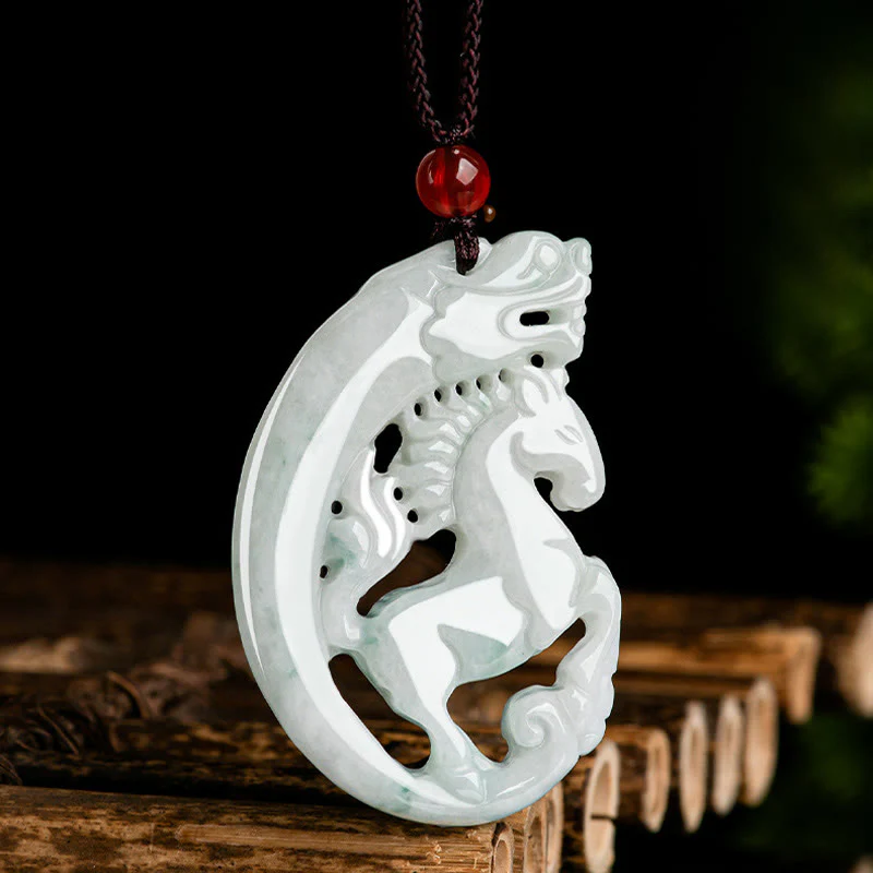 Collana con ciondolo in corda di giada e pietre Buddha Stones dell'anno del cavallo del drago - Image 3