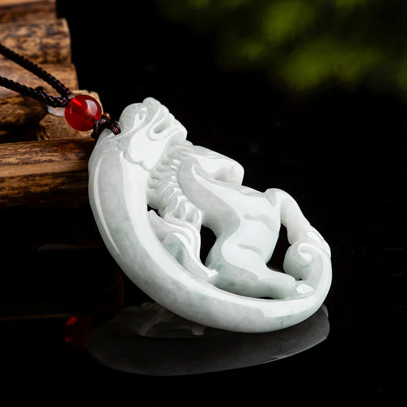Collana con ciondolo in corda di giada e pietre Buddha Stones dell'anno del cavallo del drago - Image 4