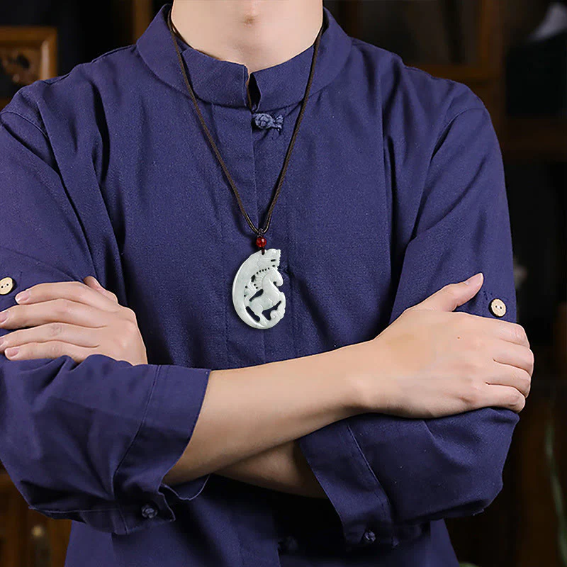 Collana con ciondolo in corda di giada e pietre Buddha Stones dell'anno del cavallo del drago - Image 7