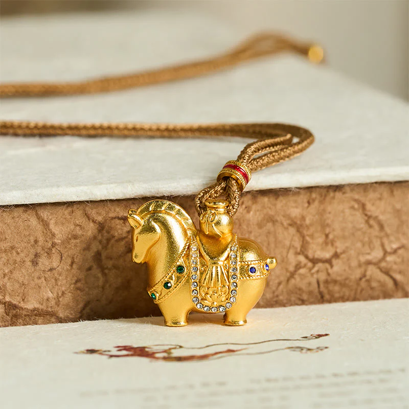 Collana con ciondolo in corda di ottone placcato oro 24k " Buddha Stones Year Of The Horse" - Image 10