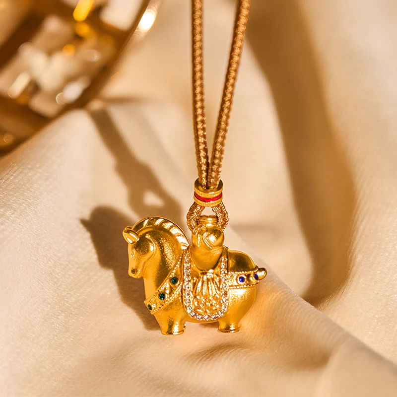 Collana con ciondolo in corda di ottone placcato oro 24k " Buddha Stones Year Of The Horse" - Image 12
