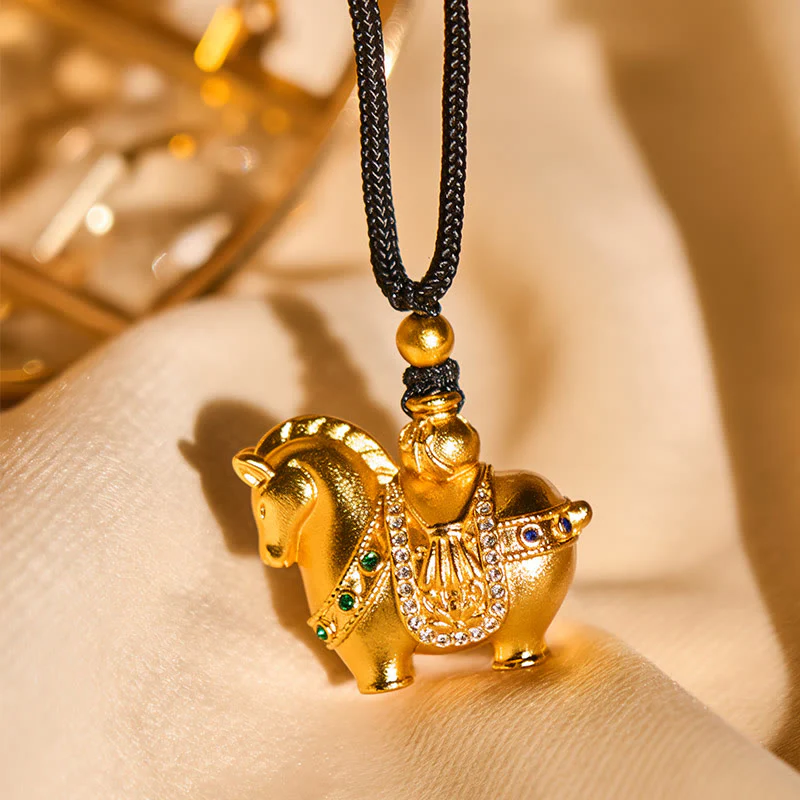 Collana con ciondolo in corda di ottone placcato oro 24k " Buddha Stones Year Of The Horse" - Image 4