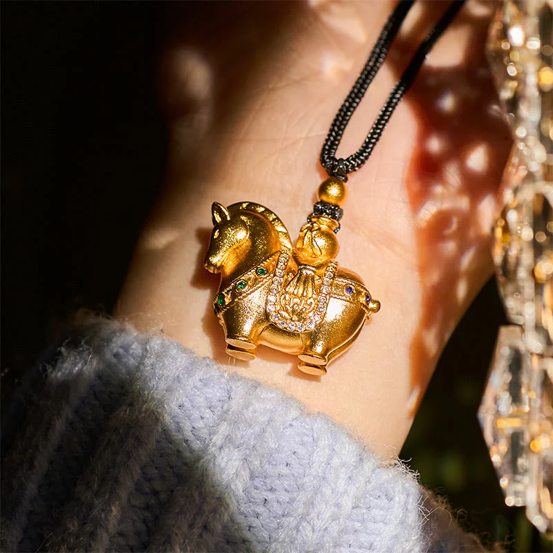 Collana con ciondolo in corda di ottone placcato oro 24k " Buddha Stones Year Of The Horse" - Image 7